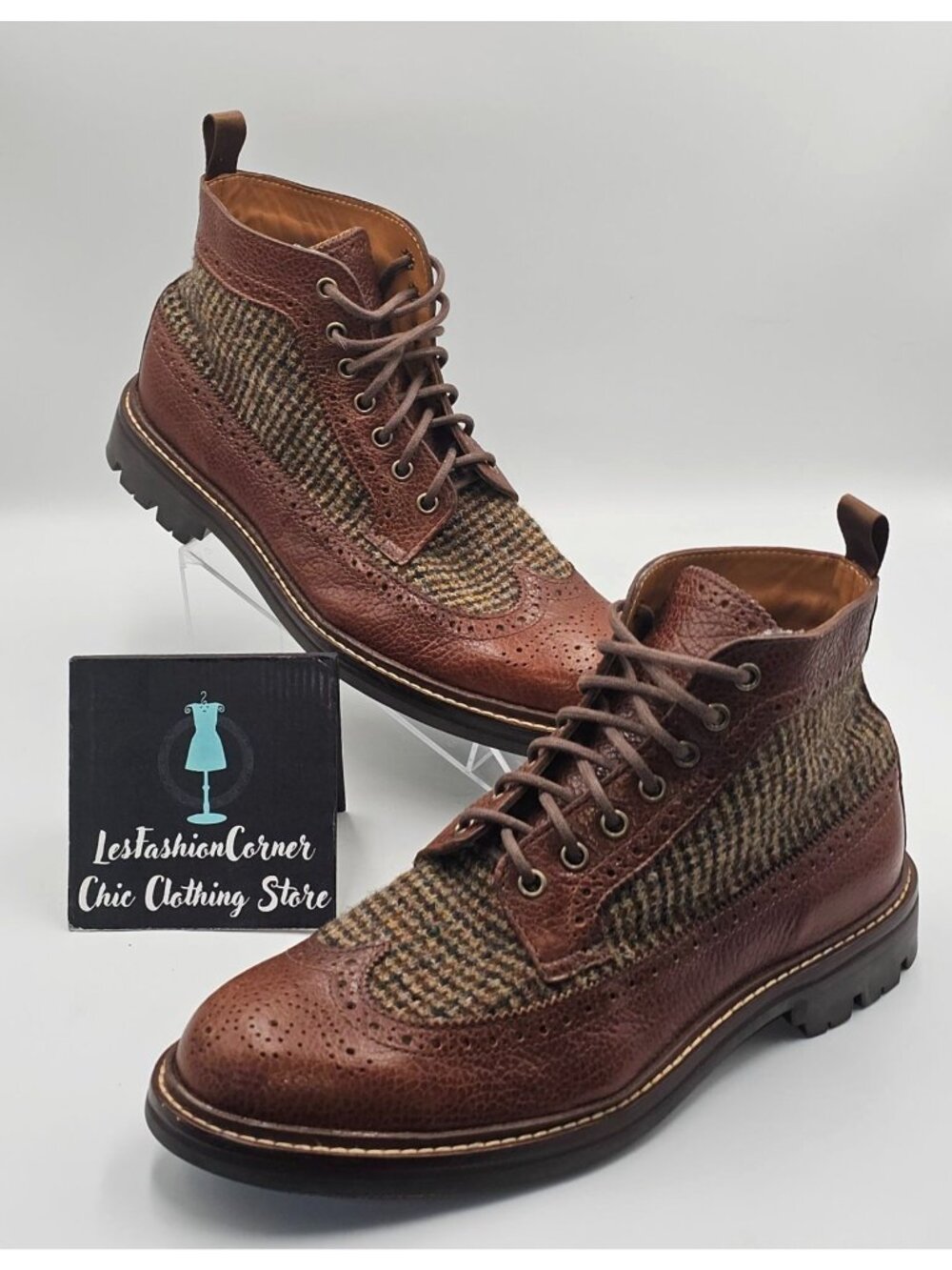 NWOB Taft Men's Brown Leather Tweed  The Boston Longwing Boots Size 9D 3654 - Picture 10 of 16